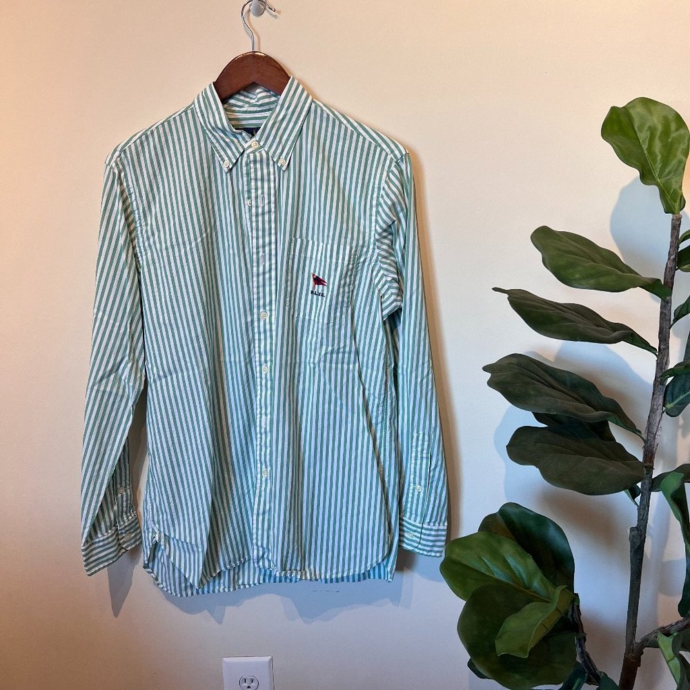 Ralph Lauren Men's Long Sleeve RLYC Seersucker Shirt Color Green/White Size M